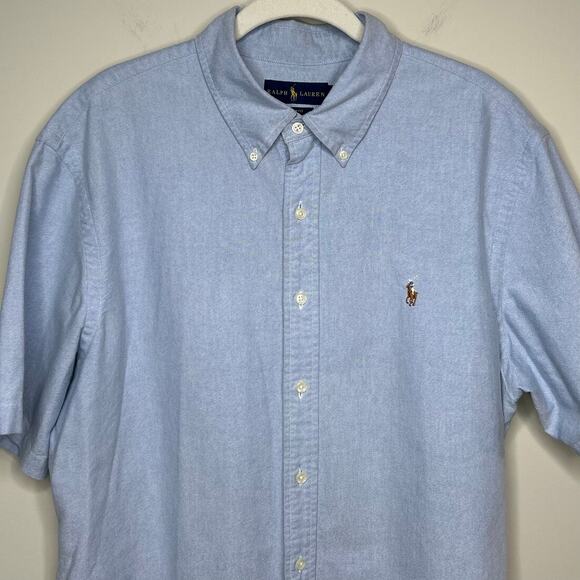 Ralph Lauren Blue Button Down Dress Shirt Size XL Slim Fit Short Sleeves - Picture 2 of 9